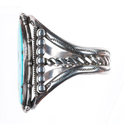 6.25" Vintage Navajo sterling silver stamped sides cuff bracelet with turquoise