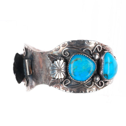 6.5" vintage Navajo sterling silver turquoise watch cuff bracelet