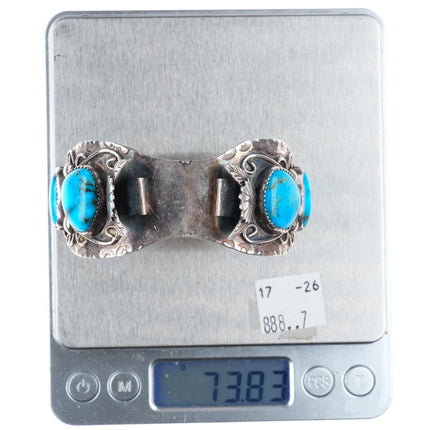 6.5" vintage Navajo sterling silver turquoise watch cuff bracelet