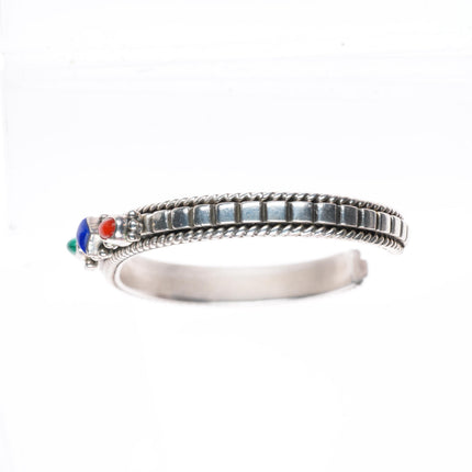 6" Elgin Tom Navajo sterling silver Coral, Lapis, Malachite slim cuff bracelet