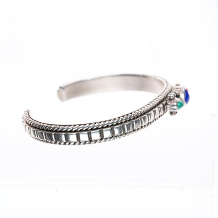 6" Elgin Tom Navajo sterling silver Coral, Lapis, Malachite slim cuff bracelet
