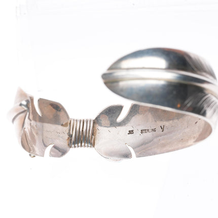 6.6" Robert Vandover Navajo sterling silver and turquoise feather cuff bracelet
