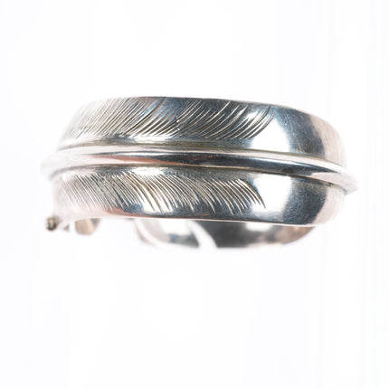 6.6" Robert Vandover Navajo sterling silver and turquoise feather cuff bracelet