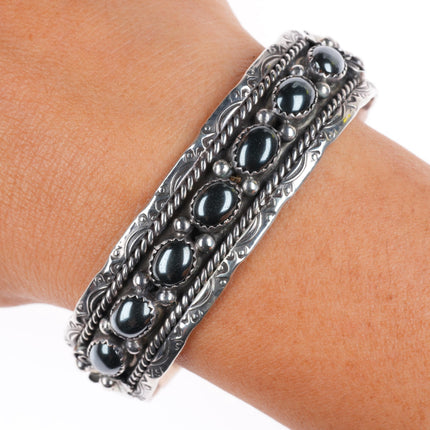 6.6" vintage Frank Sandoval Navajo sterling silver Hematite row cuff bracelet