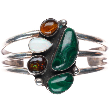 6.4" vintage DG southwestern sterling silver Fire Agate-Opal-Lapis cuff bracelet