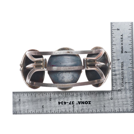 6.25" vintage Navajo sterling silver 3 stone turquoise sturdy cuff bracelet