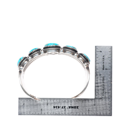 7.1" Kirk Smith Navajo deep stamped sterling silver turquoise cuff bracelet