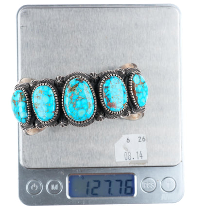 7.1" Kirk Smith Navajo deep stamped sterling silver turquoise cuff bracelet