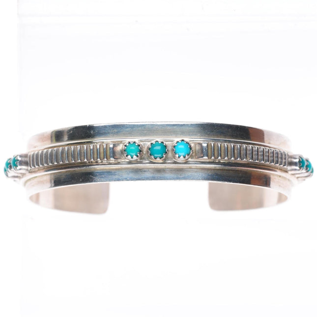 6.1" vintage Navajo sterling silver snake eye turquoise chiseled cuff bracelet