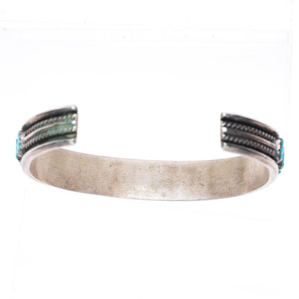 6.7" Vintage Zuni sterling silver carved turquoise stacker cuff bracelet