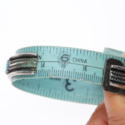 6.7" Vintage Zuni sterling silver carved turquoise stacker cuff bracelet