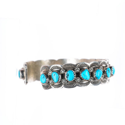 6.6" Harrison & Betty Begaye Navajo sterling silver turquoise row cuff bracelet