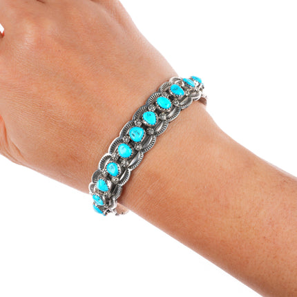 6.6" Harrison & Betty Begaye Navajo sterling silver turquoise row cuff bracelet