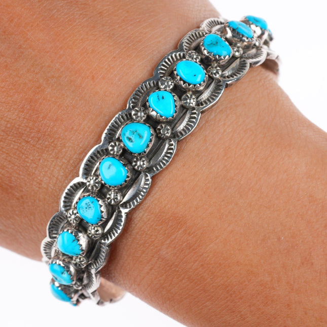 6.6" Harrison & Betty Begaye Navajo sterling silver turquoise row cuff bracelet