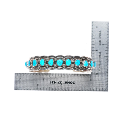 6.6" Harrison & Betty Begaye Navajo sterling silver turquoise row cuff bracelet