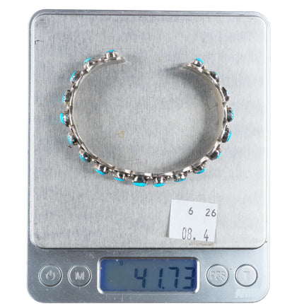 6.6" Harrison & Betty Begaye Navajo sterling silver turquoise row cuff bracelet