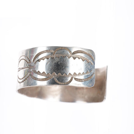 6.25" c1940's Navajo deep stamped sterling silver wide band cuff bracelet