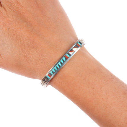 6.4" Charlene Dishta Zuni sterling silver inlay sterling silver cuff bracelet