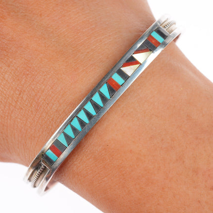6.4" Charlene Dishta Zuni sterling silver inlay sterling silver cuff bracelet