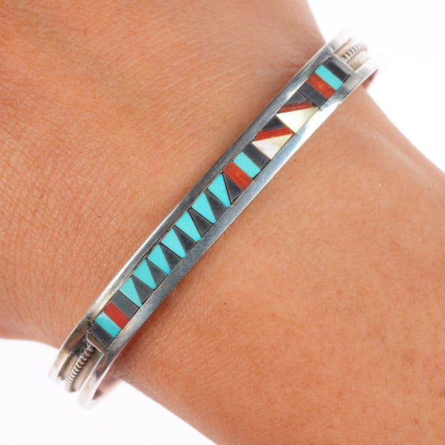 6.4" Charlene Dishta Zuni sterling silver inlay sterling silver cuff bracelet