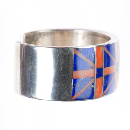 6.5" Mary Morgan Navajo sterling silver coral and lapis inlay cuff bracelet