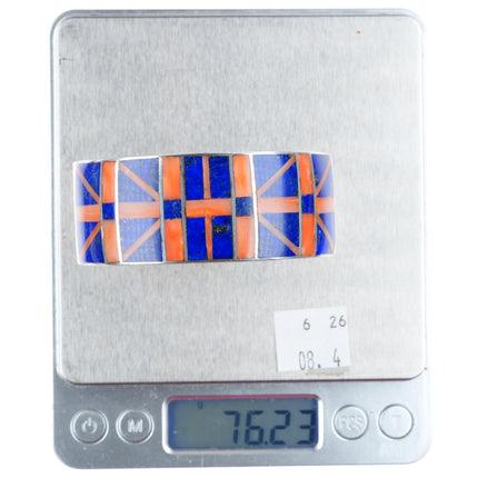 6.5" Mary Morgan Navajo sterling silver coral and lapis inlay cuff bracelet