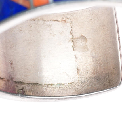 6.5" Mary Morgan Navajo sterling silver coral and lapis inlay cuff bracelet