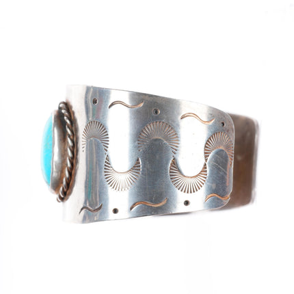 6.25" vintage Native American sterling silver wide band turquoise cuff bracelet