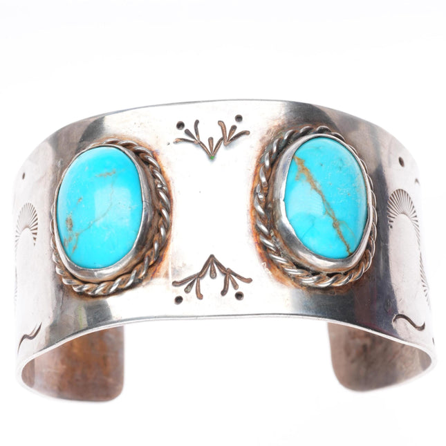 6.25" vintage Native American sterling silver wide band turquoise cuff bracelet