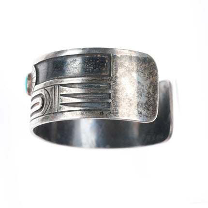 6.6" 1950's Douglas Holmes Hopi overlay turquoise sterling silver cuff bracelet