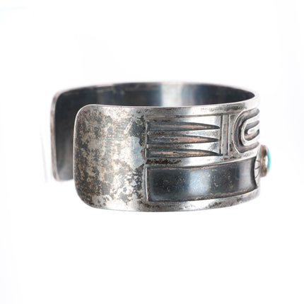 6.6" 1950's Douglas Holmes Hopi overlay turquoise sterling silver cuff bracelet