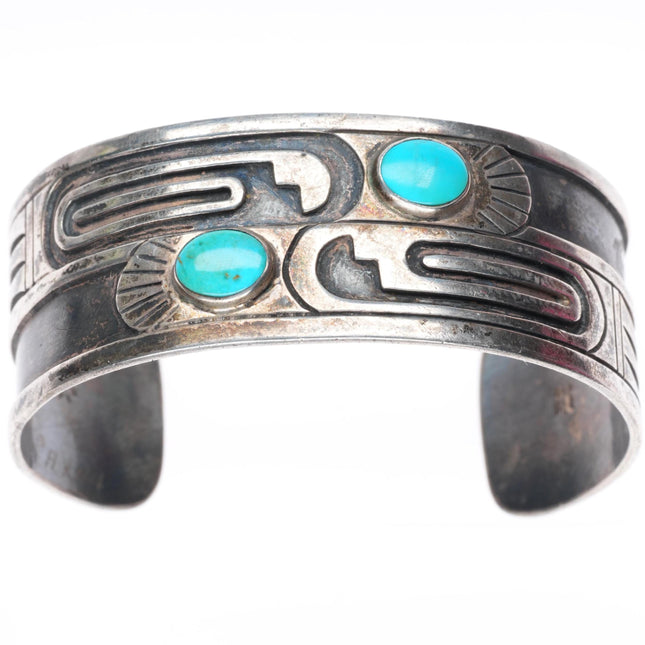 6.6" 1950's Douglas Holmes Hopi overlay turquoise sterling silver cuff bracelet