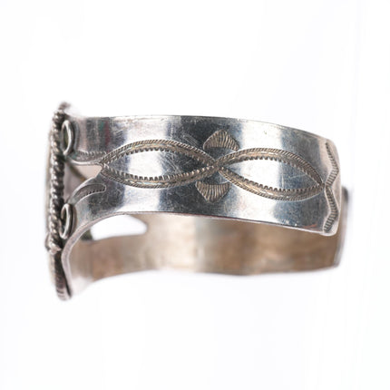 6.8" 1940's Navajo Pilot Mountain turquoise sterling silver cuff bracelet