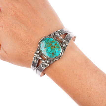 6.8" 1940's Navajo Pilot Mountain turquoise sterling silver cuff bracelet