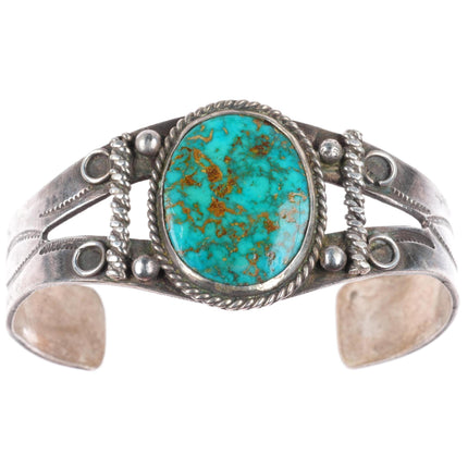 6.8" 1940's Navajo Pilot Mountain turquoise sterling silver cuff bracelet