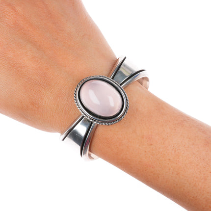 6.5" ED Navajo Rose quartz sterling silver modernist cuff bracelet