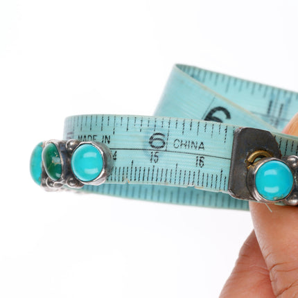6.5" vintage Navajo greasy green turquoise row sterling silver cuff bracelet