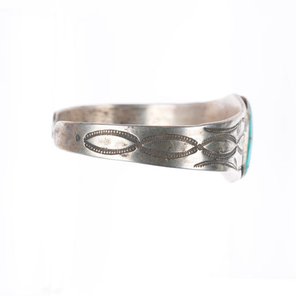 6.9" Antique Navajo ingot silver deep stamped cuff bracelet with turquoise