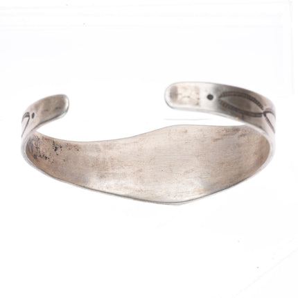 6.9" Antique Navajo ingot silver deep stamped cuff bracelet with turquoise