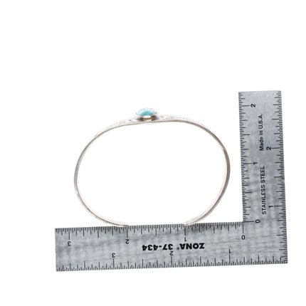 6.9" Antique Navajo ingot silver deep stamped cuff bracelet with turquoise