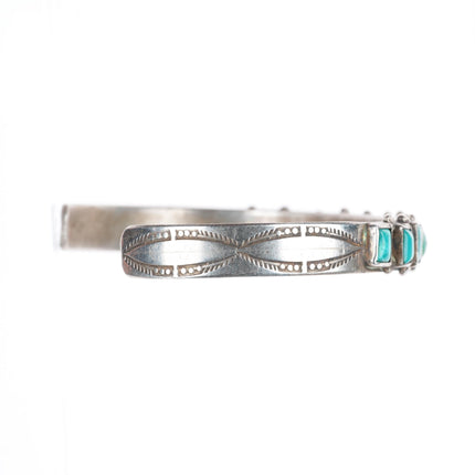 6.4" c1930's Navajo square cut turquoise sterling silver row cuff bracelet