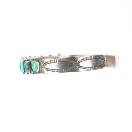 6.4" c1930's Navajo square cut turquoise sterling silver row cuff bracelet