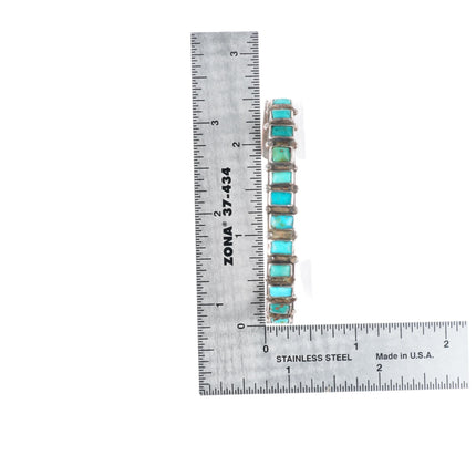 6.4" c1930's Navajo square cut turquoise sterling silver row cuff bracelet