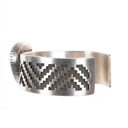7.1" Tommy Jackson Navajo sterling silver rug pattern cuff bracelet - Turquoise