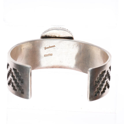 7.1" Tommy Jackson Navajo sterling silver rug pattern cuff bracelet - Turquoise