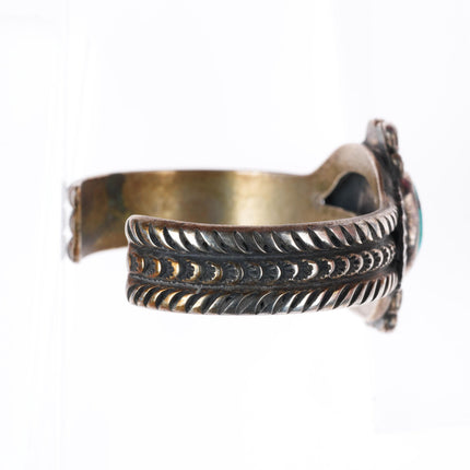 6.2" Eugene Hale Navajo deep stamped sterling silver cuff bracelet w/ turquoise