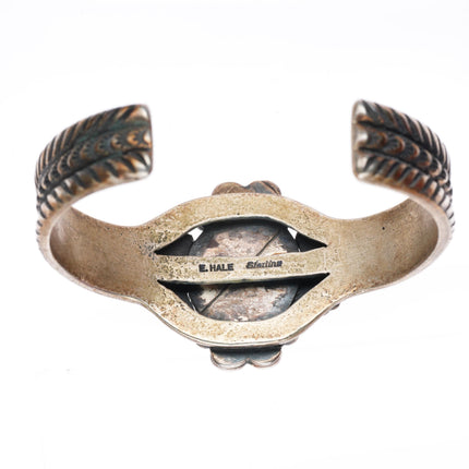 6.2" Eugene Hale Navajo deep stamped sterling silver cuff bracelet w/ turquoise