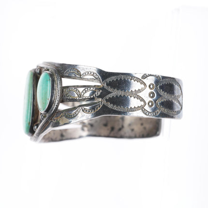 6.75" c1940 vintage Navajo 3 stone turquoise sterling silver cuff bracelet