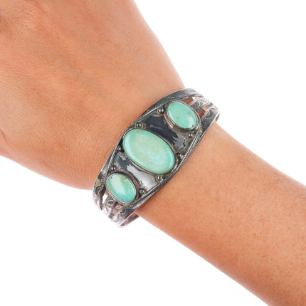 6.75" c1940 vintage Navajo 3 stone turquoise sterling silver cuff bracelet