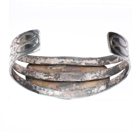 6.75" c1940 vintage Navajo 3 stone turquoise sterling silver cuff bracelet